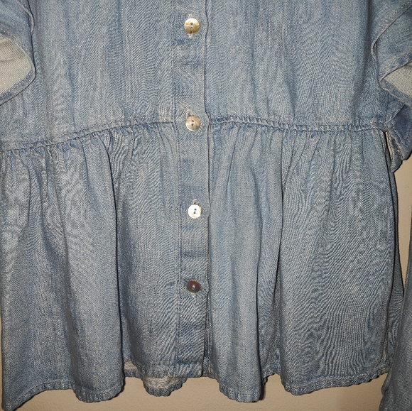 NWT Zara Women’s Denim Ruffles Blue Button Down Shirt - Picture 8 of 14